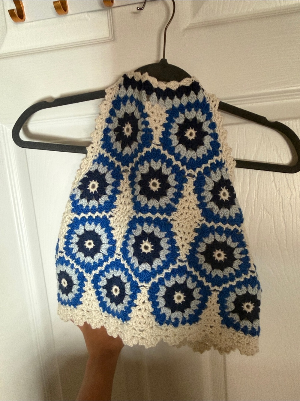 Sea New York Blue and Cream Crochet Floral Knit Top